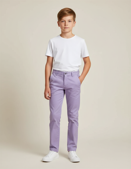 Pantalon Chino Lilas Coton Garçon Slim Élégant - Violet