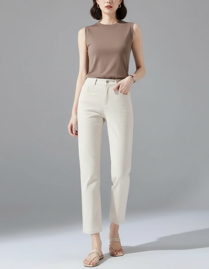 Pantalon Chino Beige Clair Coupe Droite Coton Décontracté