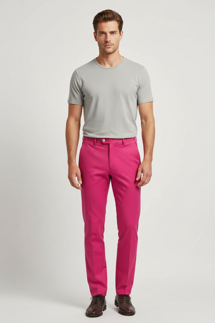 Pantalon Chino Fuchsia Slim Coton Homme Élégant - Rose