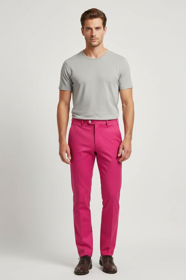 Pantalon Chino Fuchsia Slim Coton Homme Élégant - Rose