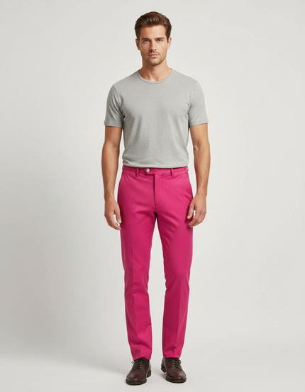 Pantalon Chino Fuchsia Slim Coton Homme Élégant - Rose