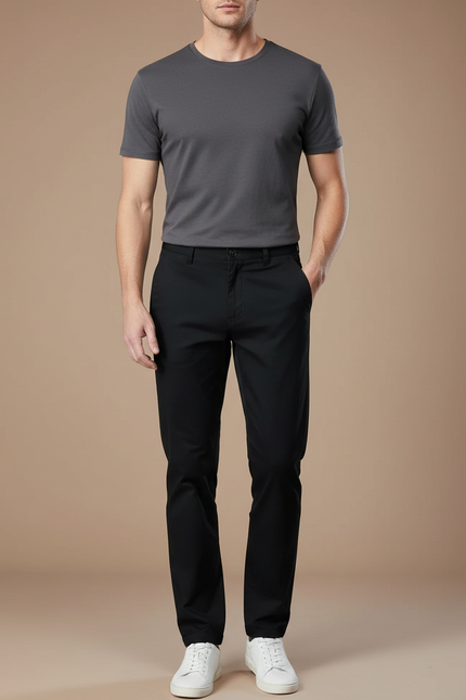 Pantalon Chino Noir Coton Droit Homme Décontracté