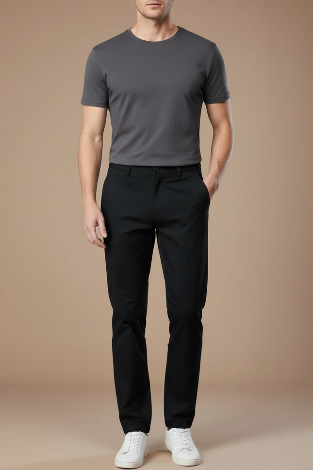 Pantalon Chino Noir Coton Droit Homme Décontracté