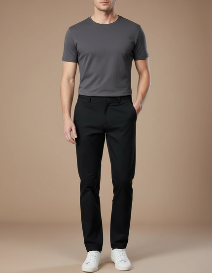 Pantalon Chino Noir Coton Droit Homme Décontracté