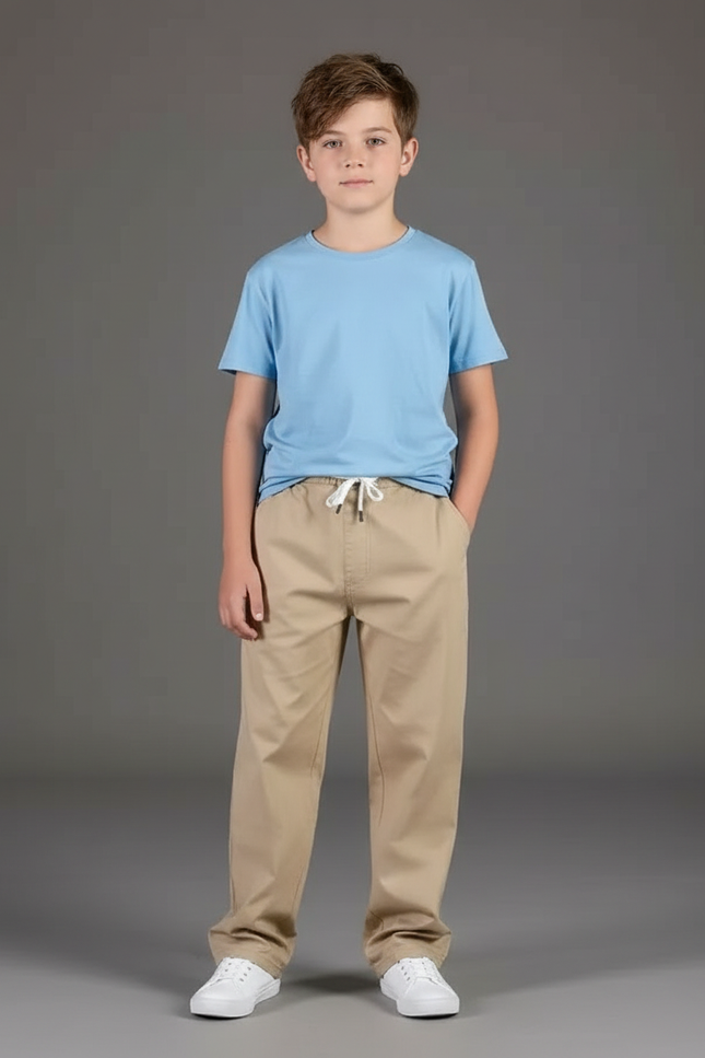 Pantalon Chino Beige Coton Ample Enfant Décontracté