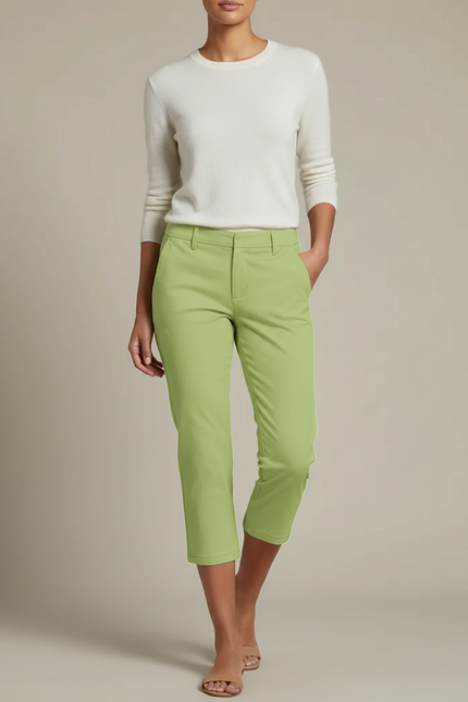 Pantalon Chino Vert Clair Capri Décontracté Femme - Gabardine