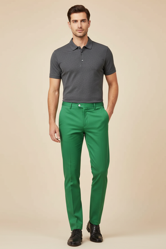 Pantalon Chino Vert Homme Slim Élégant Coton