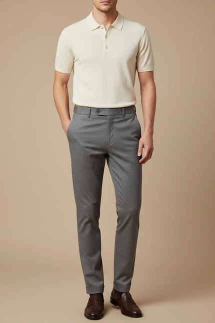 Pantalon Chino Gris Slim Ajusté Élégant Homme - Laine