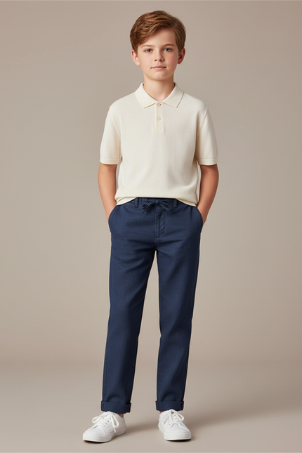 Pantalon Chino Bleu Garcon - Marine Gabardine