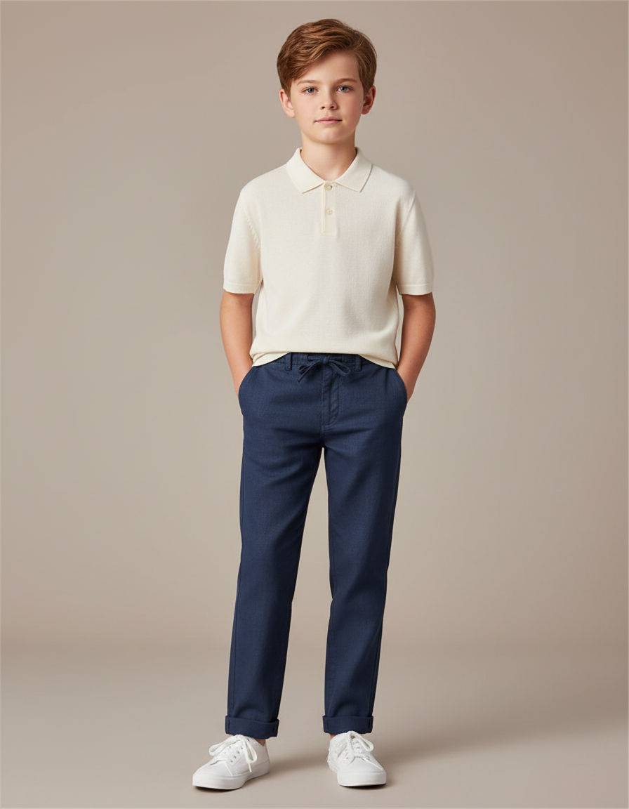Pantalon Chino Bleu Garcon - Marine Gabardine