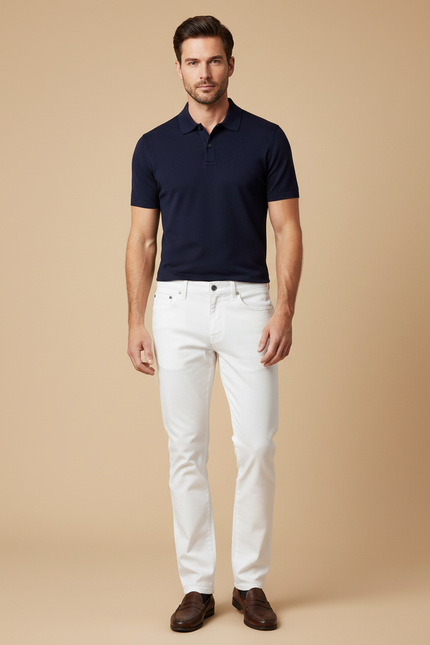 Pantalon Chino Blanc Homme Coupe Droite Coton