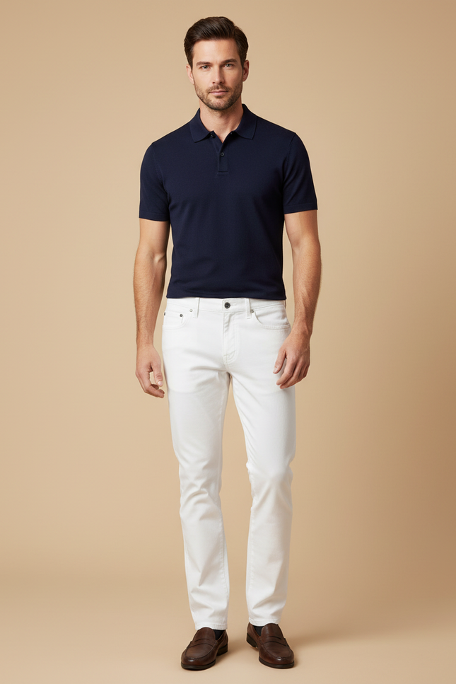 Pantalon Chino Blanc Homme Coupe Droite Coton
