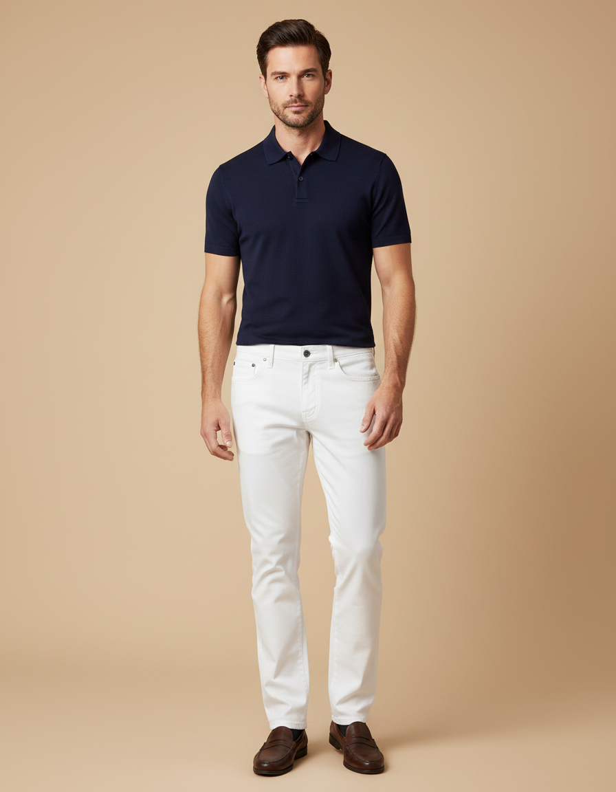 Pantalon Chino Blanc Homme Coupe Droite Coton
