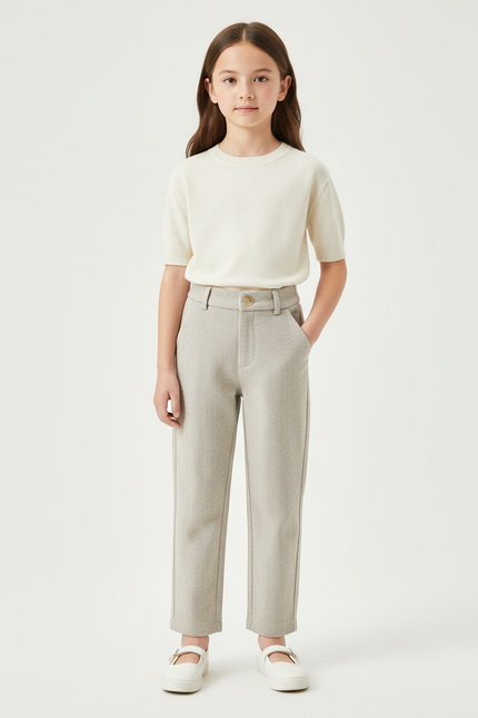 Pantalon Chino Gris Chiné Droit Élégant Enfant - Tweed