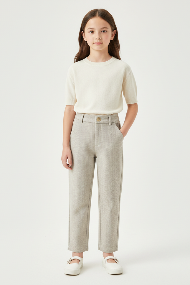 Pantalon Chino Gris Chiné Droit Élégant Enfant - Tweed