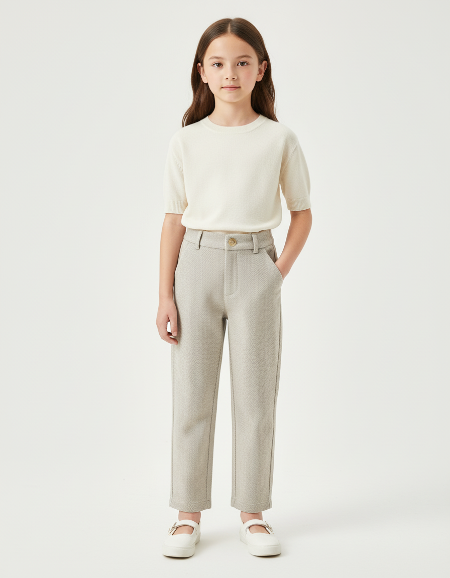 Pantalon Chino Gris Chiné Droit Élégant Enfant - Tweed