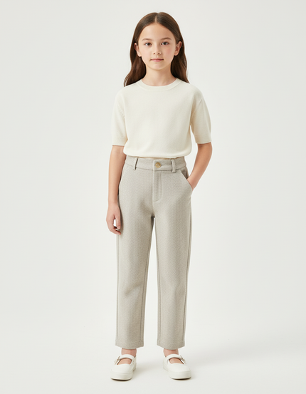 Pantalon Chino Gris Chiné Droit Élégant Enfant - Tweed