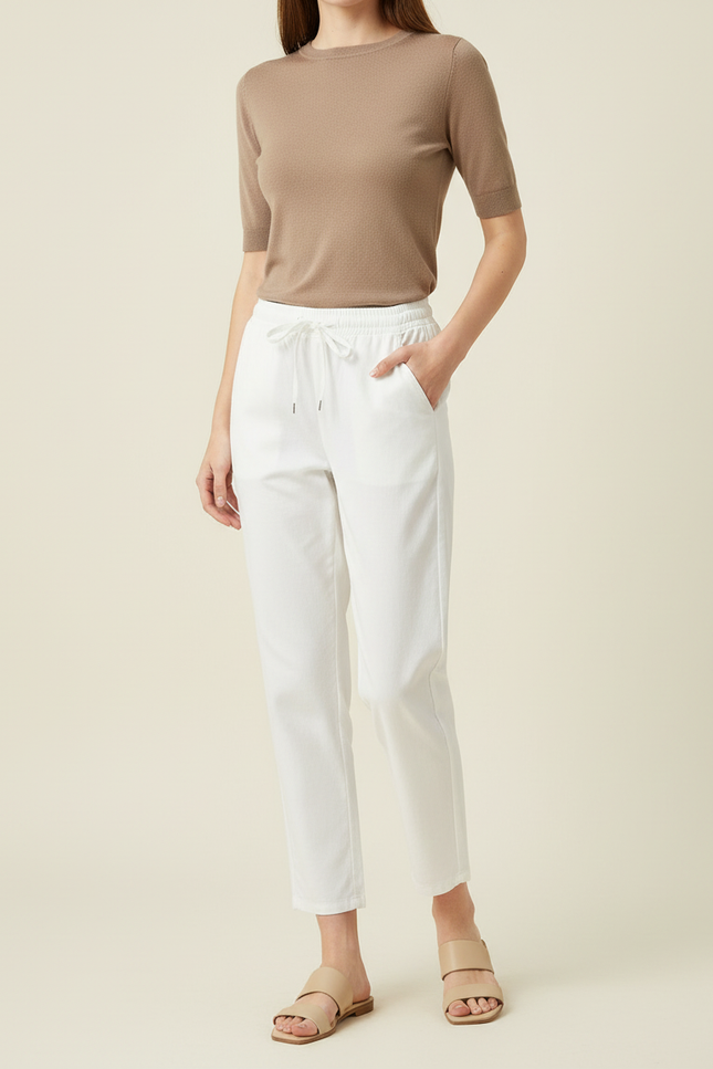 Pantalon Chino Blanc Cordon Décontracté Femme - Coton