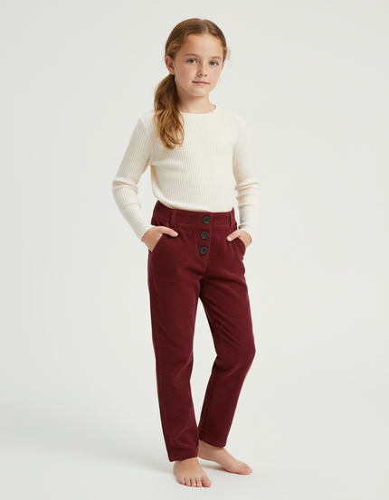Pantalon Chino Bordeaux Côtelé Taille Haute Fille - Cordé