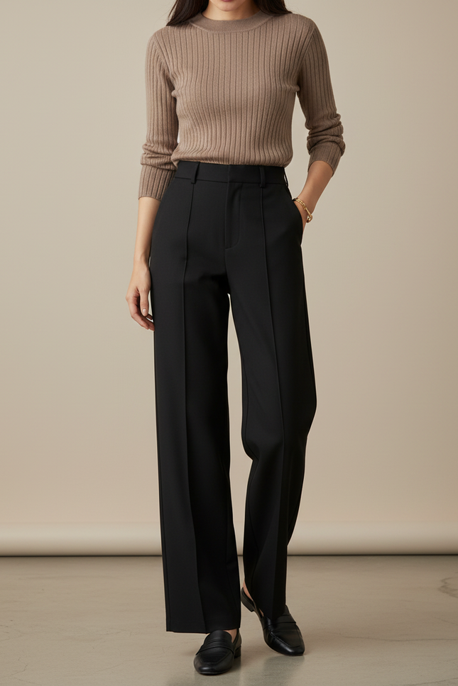 Pantalon Chino Femme Noir Large Stretch - Gabardine