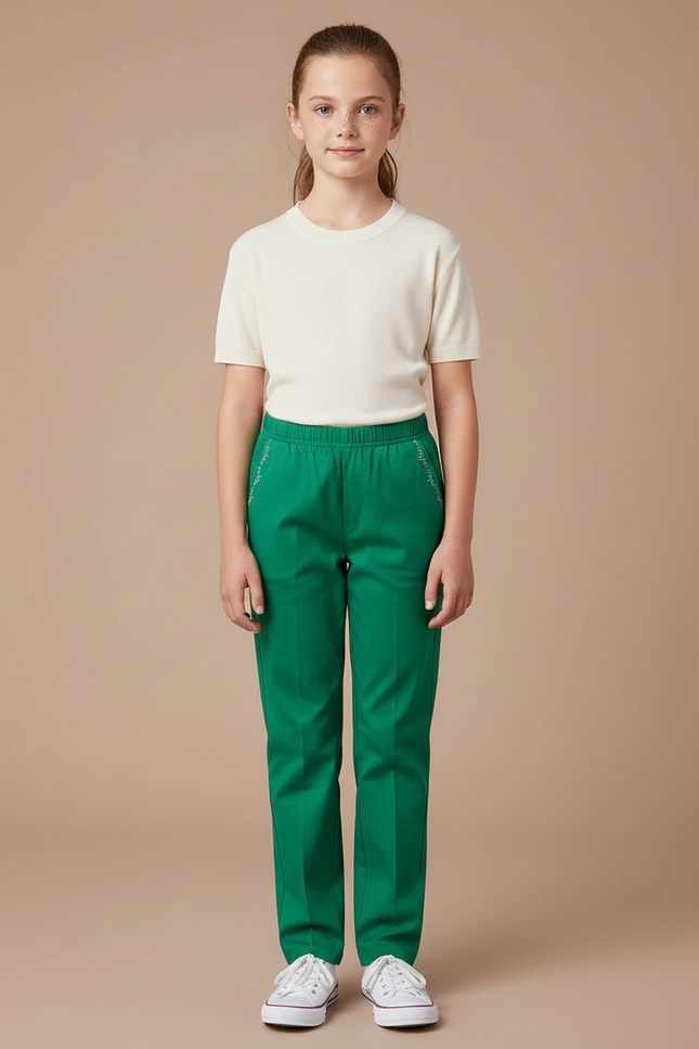 Pantalon Chino Vert Droit Coton Enfant Décontracté