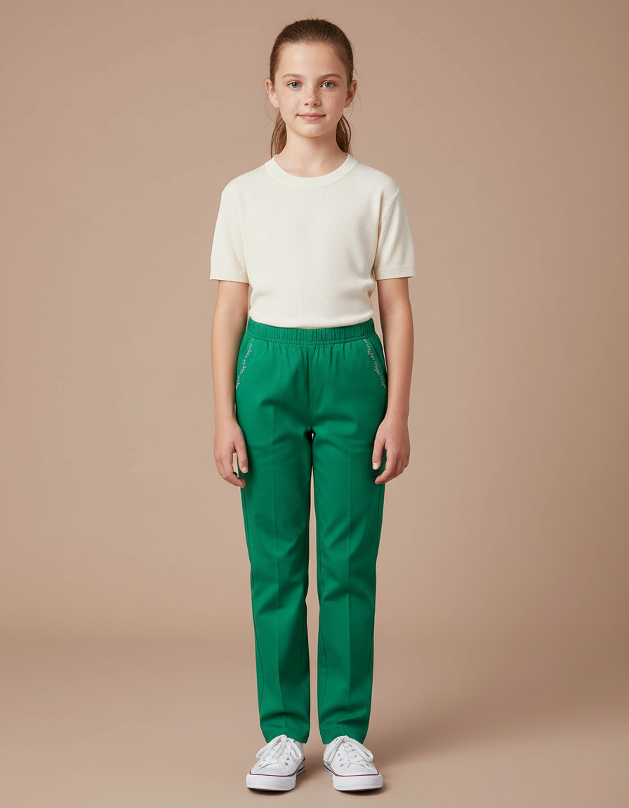 Pantalon Chino Vert Droit Coton Enfant Décontracté