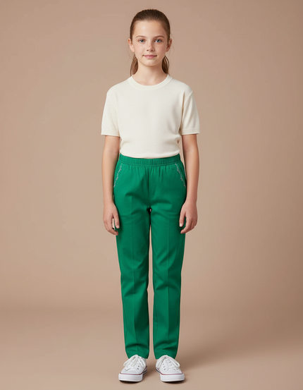 Pantalon Chino Vert Droit Coton Enfant Décontracté