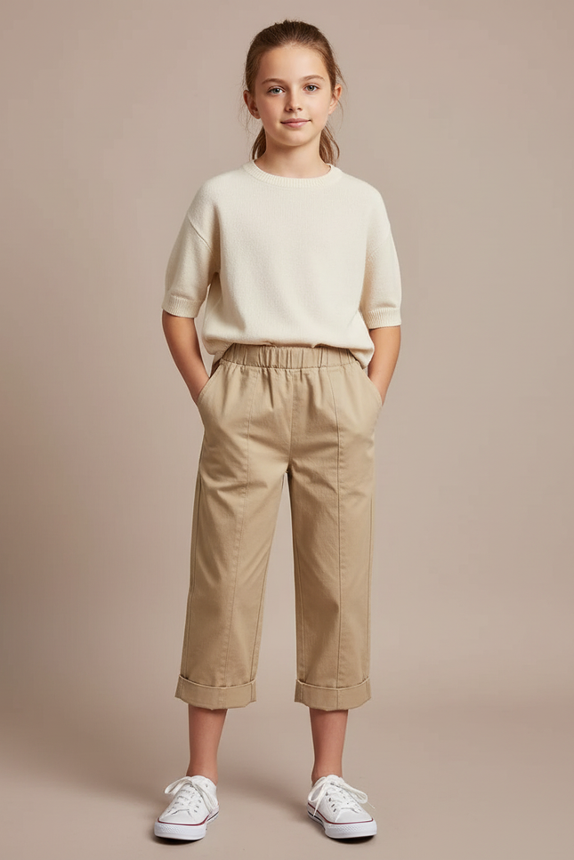 Pantalon Chino Beige Coton Élastique Décontracté Enfant