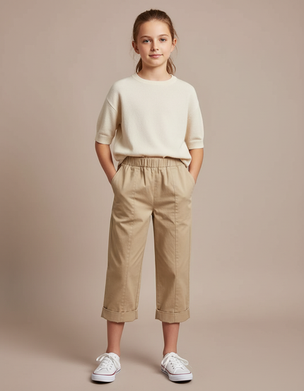 Pantalon Chino Beige Coton Élastique Décontracté Enfant