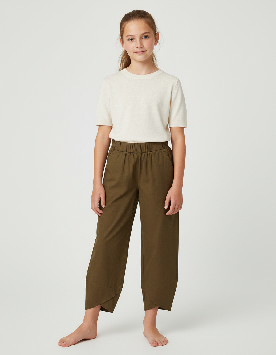 Pantalon Chino Kaki Coton Ample Enfant Décontracté