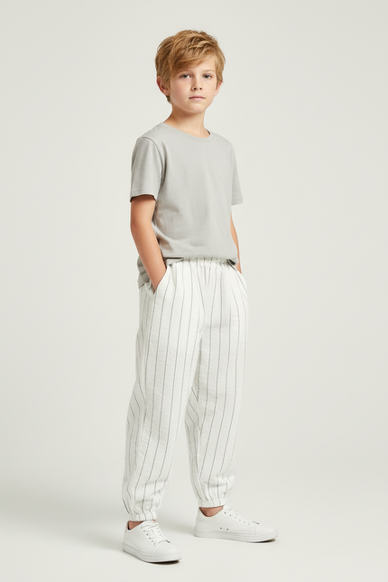 Pantalon Chino Rayé Blanc Ample Coton Enfant