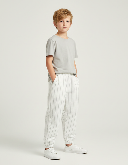 Pantalon Chino Rayé Blanc Ample Coton Enfant
