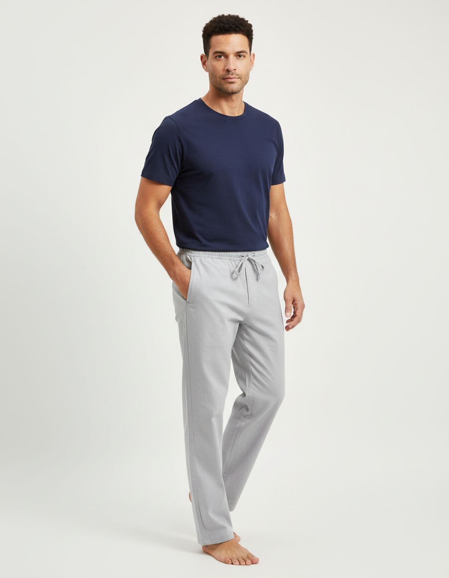 Pantalon Chino Gris Coton Décontracté Ample Homme
