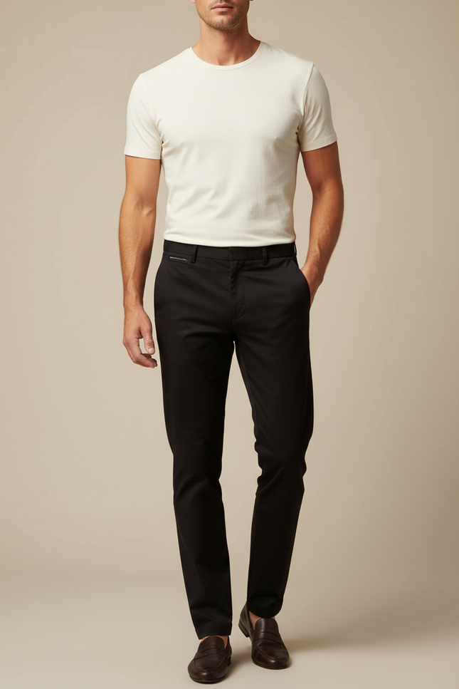 Pantalon Chino Noir Slim Homme Coton Élégant Formel