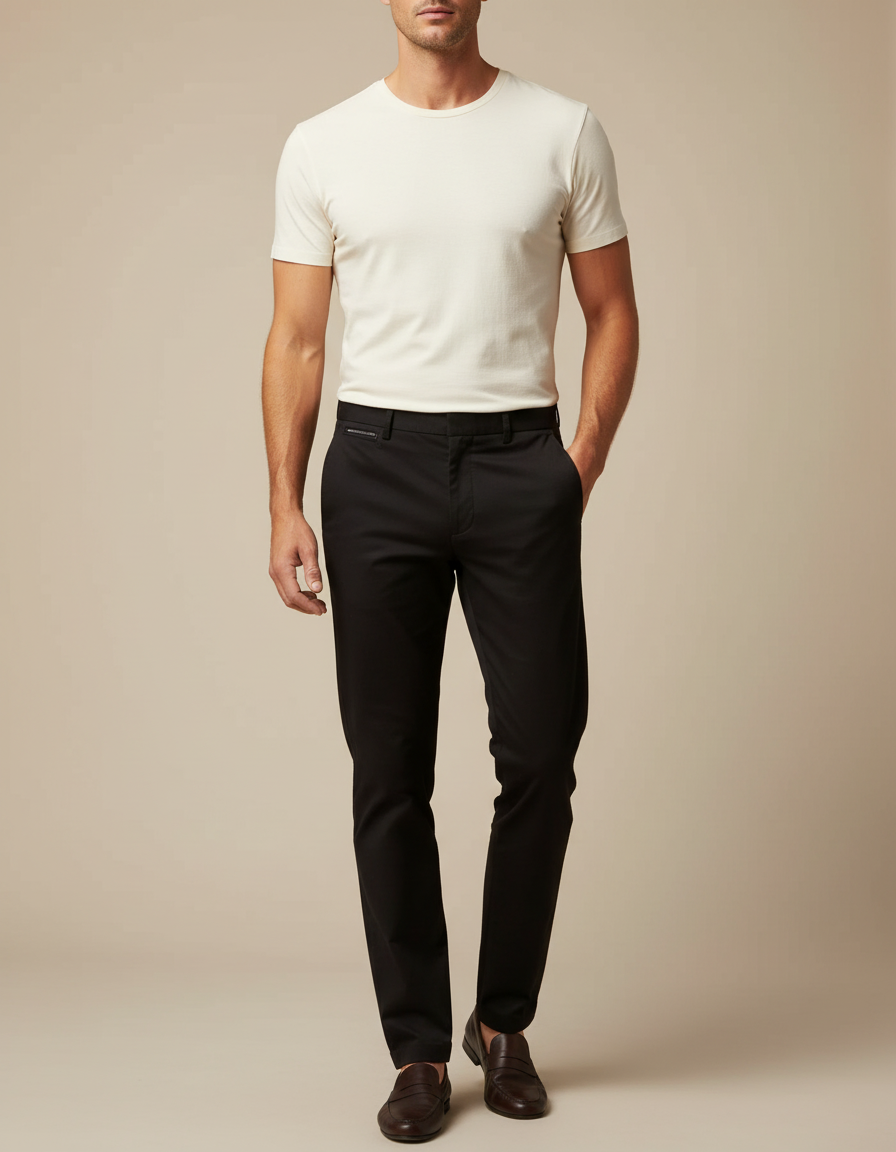 Pantalon Chino Noir Slim Homme Coton Élégant Formel