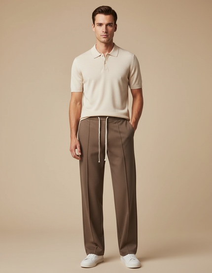 Pantalon Chino Marron Droit Sport Décontracté Cordon - Gabardine