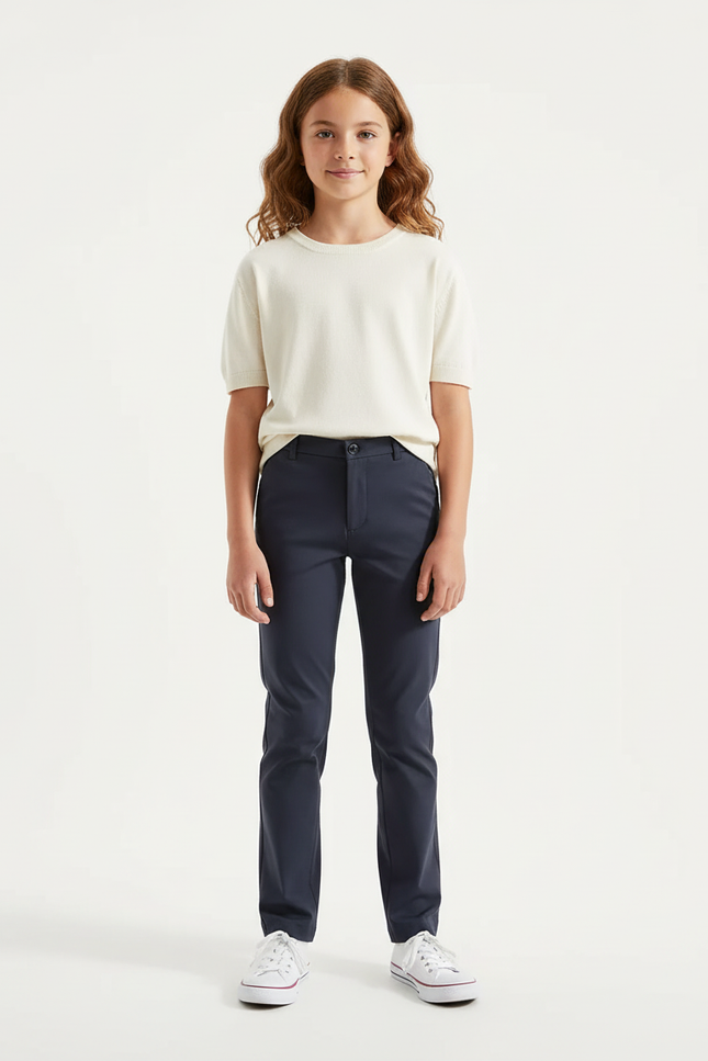 Pantalon Chino Bleu Marine Droit Décontracté Enfant - Gabardine