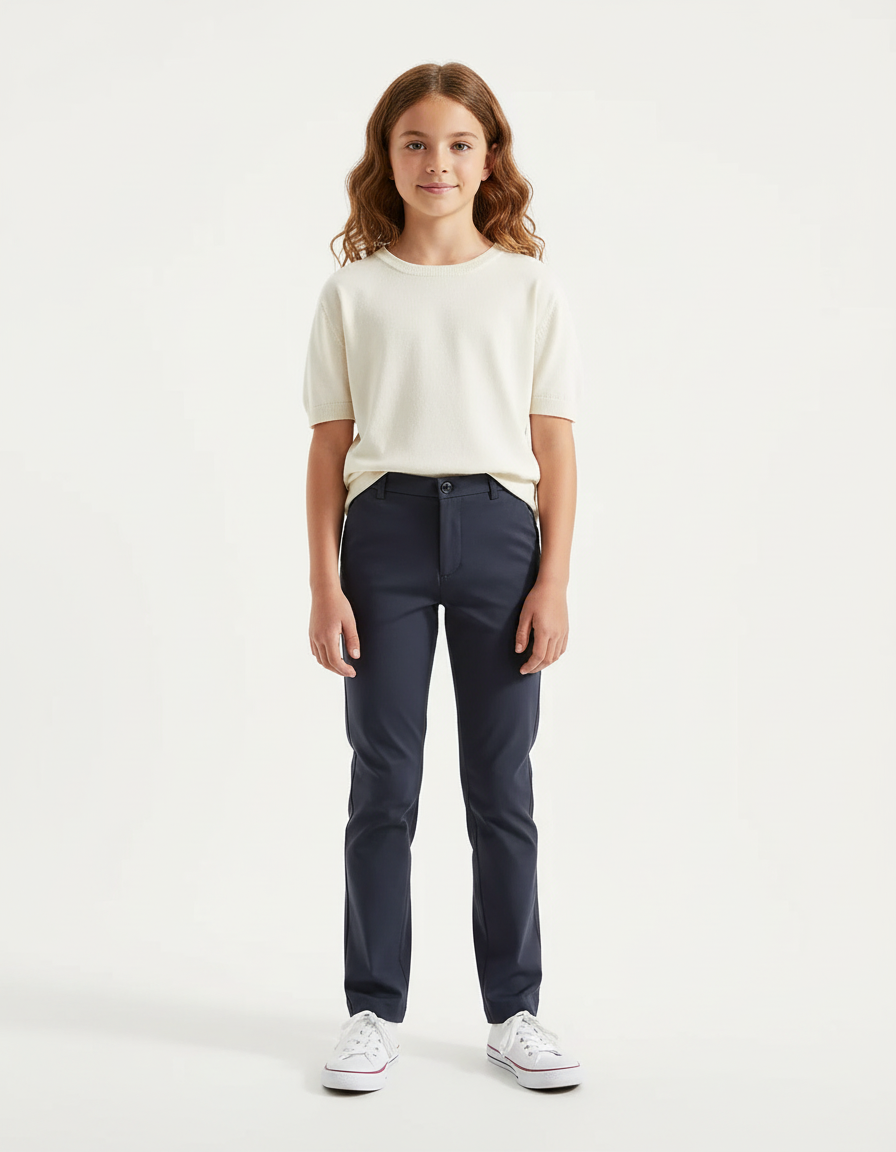 Pantalon Chino Bleu Marine Droit Décontracté Enfant - Gabardine