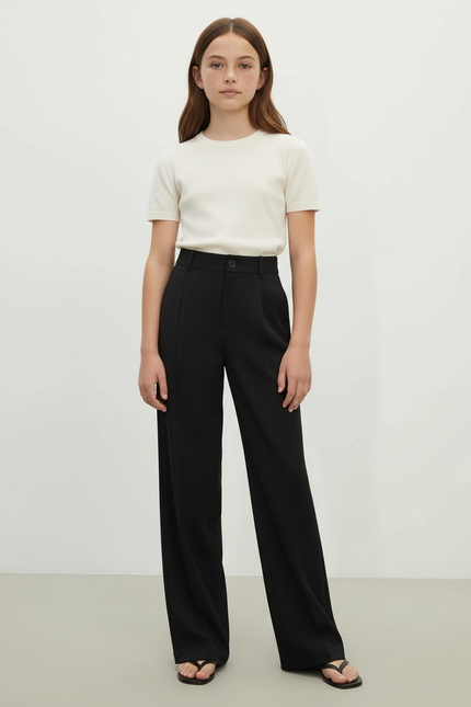 Pantalon Chino Noir Droit Fluide Élégant Femme - Viscose