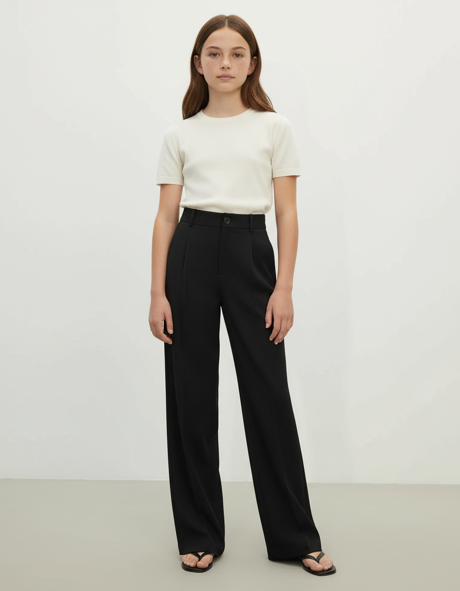 Pantalon Chino Noir Droit Fluide Élégant Femme - Viscose