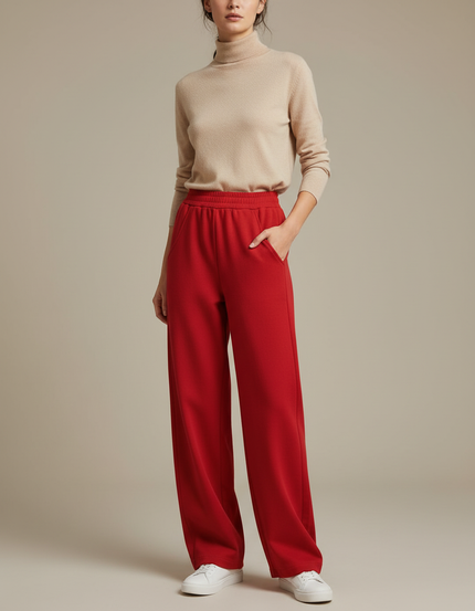 Pantalon Chino Rouge Ample Taille Haute Décontracté Femme - Molleton