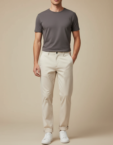 Pantalon Chino Beige Clair Coton Droit Homme Décontracté