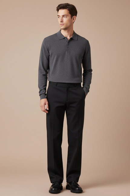 Pantalon Chino Noir Droit Formel Homme Élégant - Gabardine