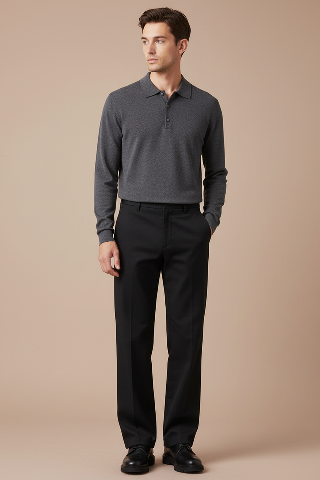 Pantalon Chino Noir Droit Formel Homme Élégant - Gabardine