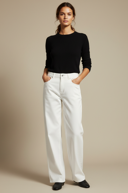 Pantalon Chino Blanc Large Taille Haute Décontracté - Jean