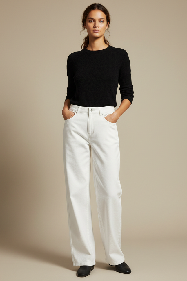 Pantalon Chino Blanc Large Taille Haute Décontracté - Jean