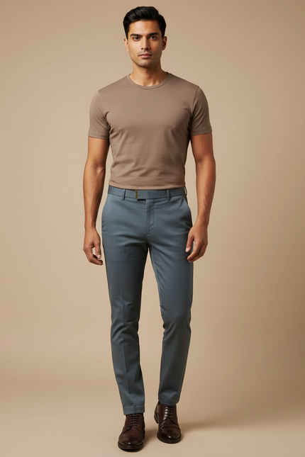 Pantalon Chino Bleu Gris Slim Élégant Homme - Gabardine