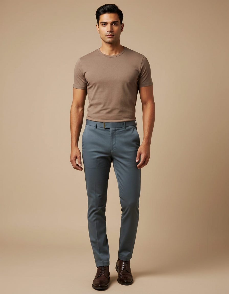 Pantalon Chino Bleu Gris Slim Élégant Homme - Gabardine