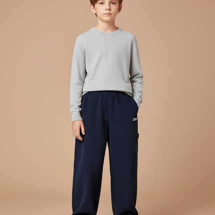 Pantalon Chino Bleu Marine Côtelé Ample Décontracté Enfant - Cordé
