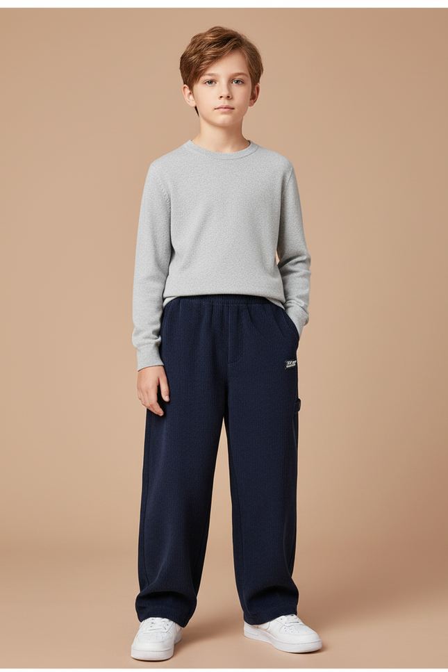 Pantalon Chino Bleu Marine Côtelé Ample Décontracté Enfant - Cordé